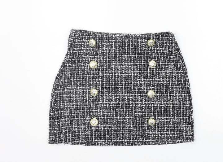 Preworn Womens Black Check  A-Line Skirt Size S