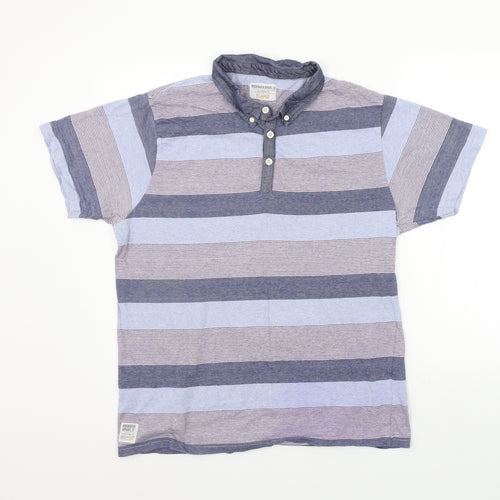 Brookhaven Mens Blue Striped   Polo Size XL