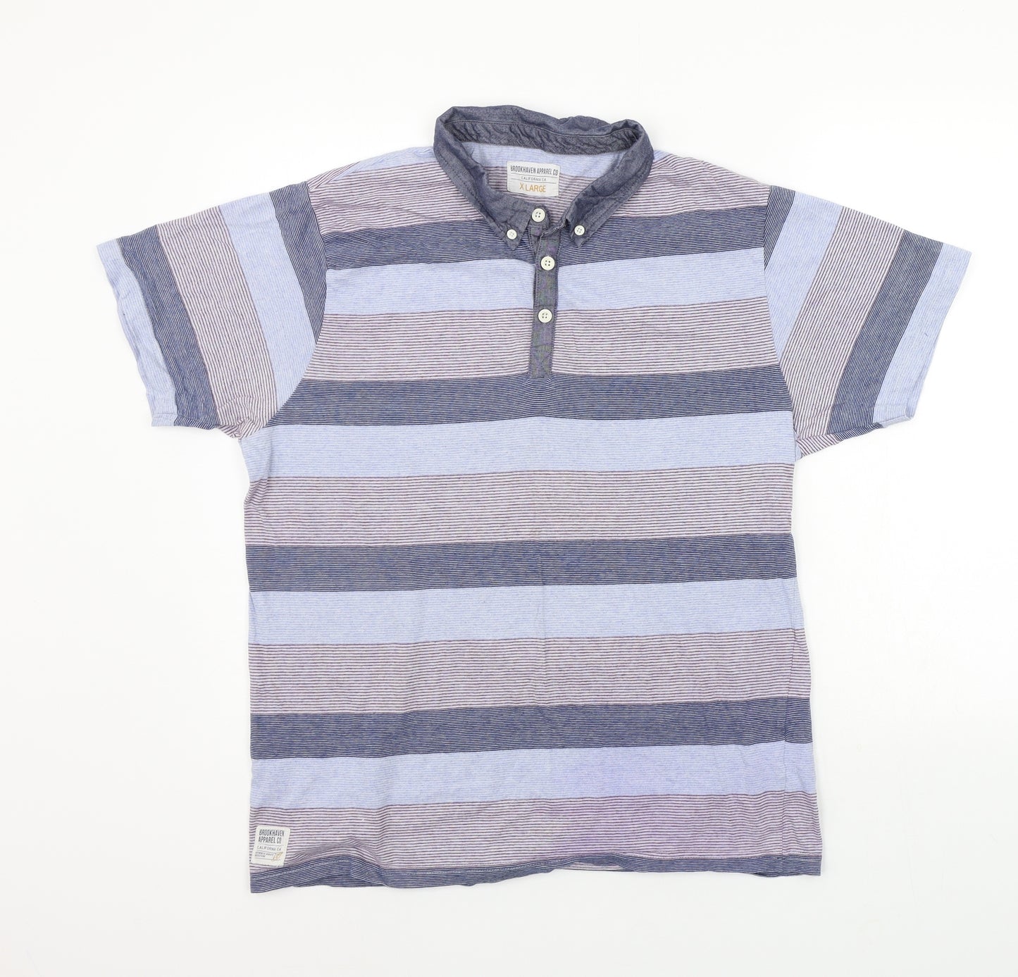 Brookhaven Mens Blue Striped   Polo Size XL