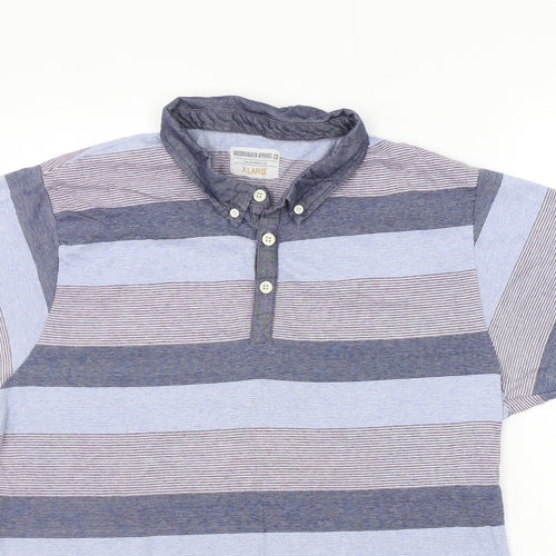 Brookhaven Mens Blue Striped   Polo Size XL