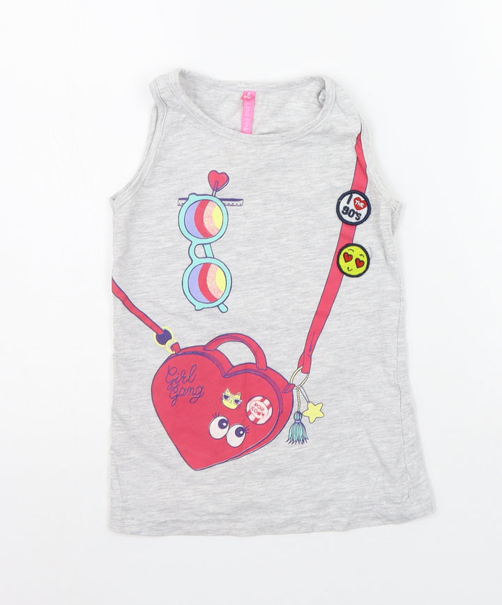 lina pink Girls Grey Basic Tank Size 8 Years - details on chest