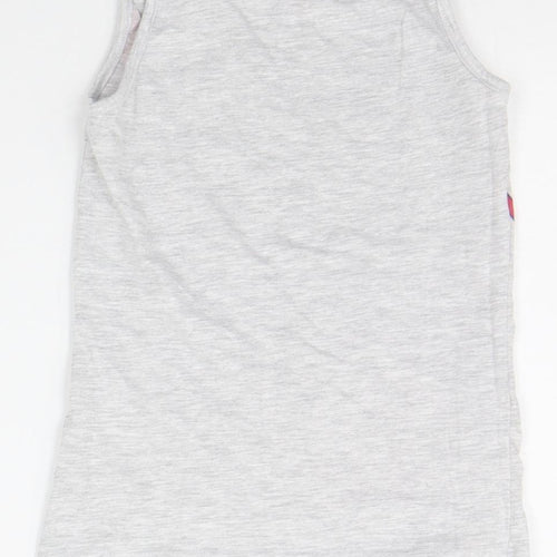 lina pink Girls Grey   Basic Tank Size 8 Years  - details on chest