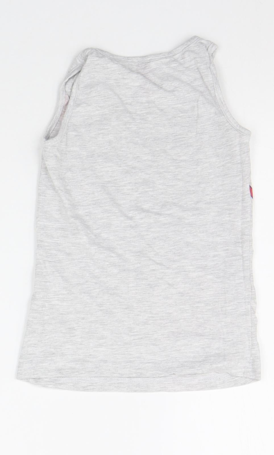 lina pink Girls Grey   Basic Tank Size 8 Years  - details on chest