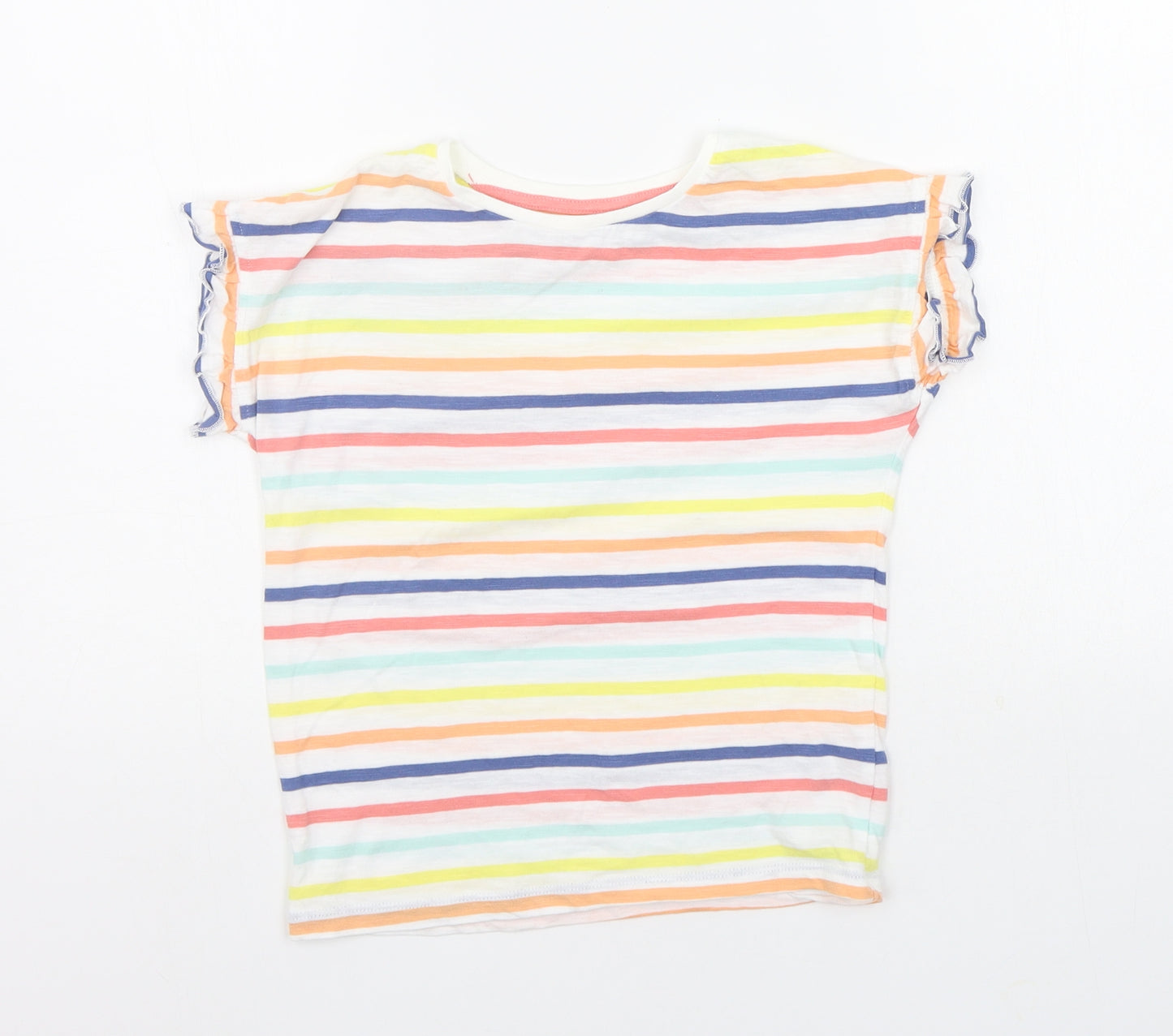 Nutmeg Girls White Striped  Basic T-Shirt Size 5-6 Years
