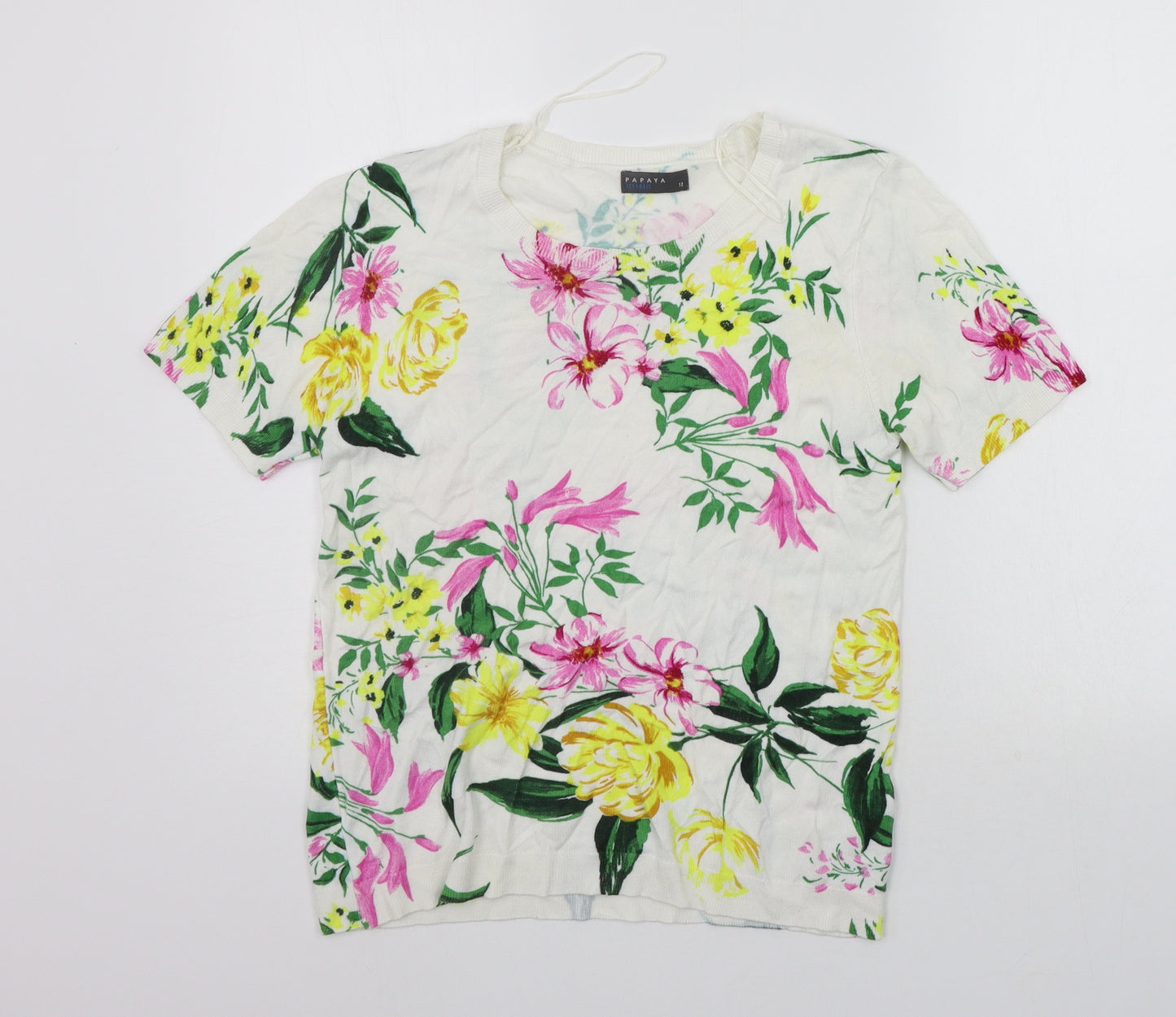 Papaya Womens White Floral  Pullover Jumper Size 12