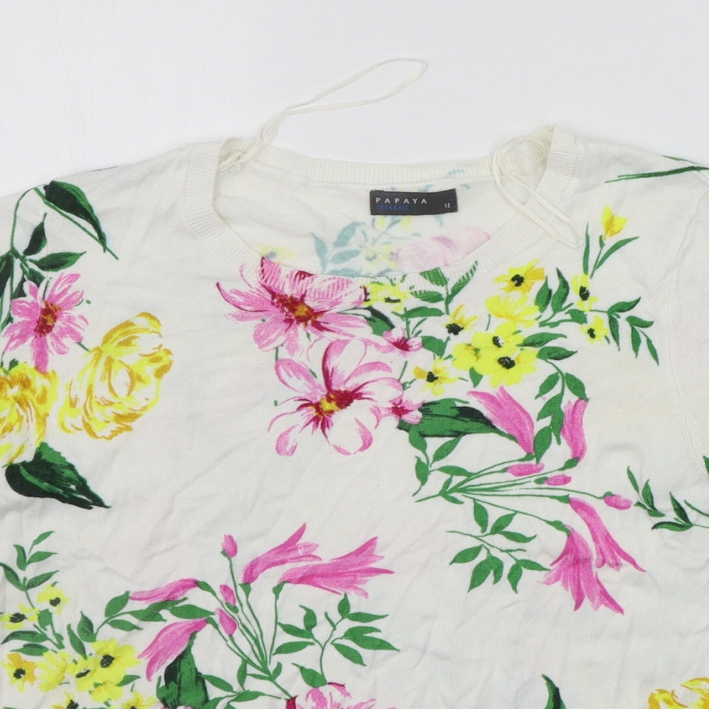 Papaya Womens White Floral  Pullover Jumper Size 12