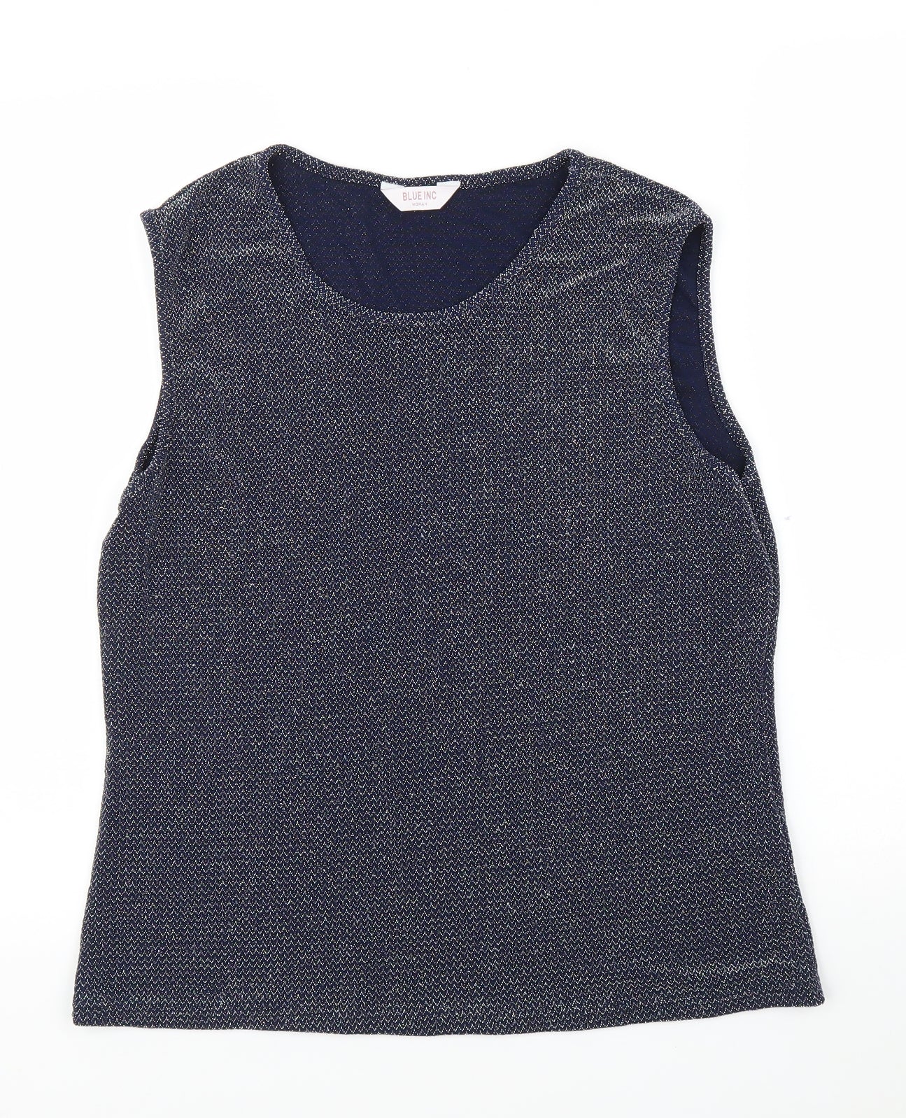 Blue Inc Womens Blue Herringbone  Basic Blouse Size 16