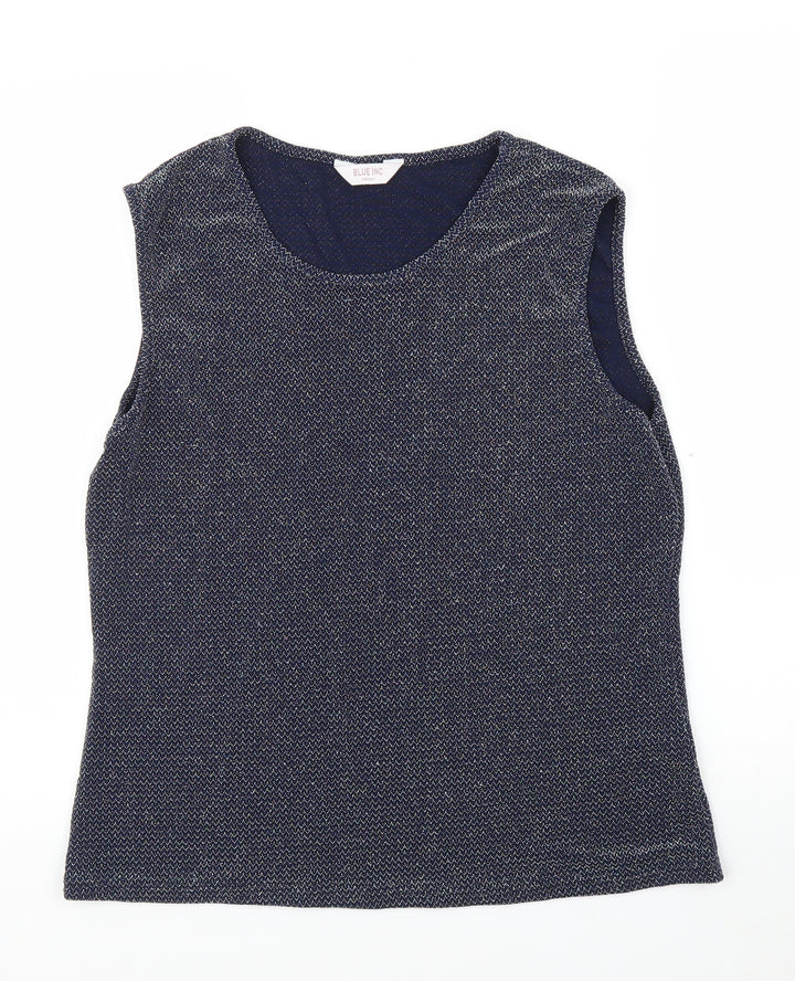 Blue Inc Womens Blue Herringbone Basic Blouse Size 16