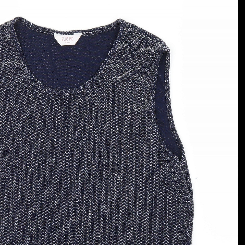 Blue Inc Womens Blue Herringbone  Basic Blouse Size 16