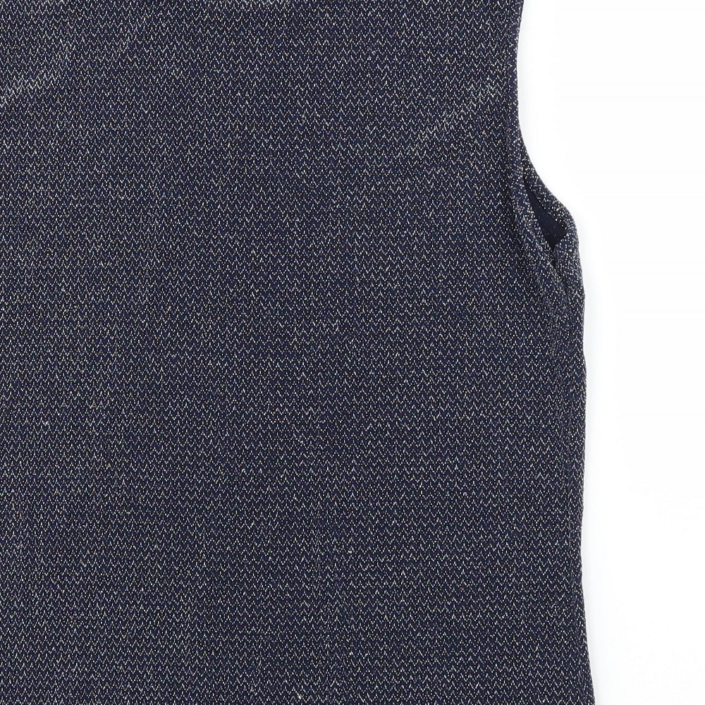 Blue Inc Womens Blue Herringbone  Basic Blouse Size 16