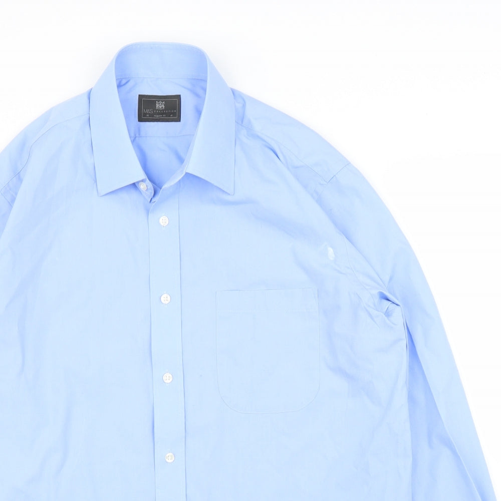 M&S Mens Blue    Button-Up Size 16