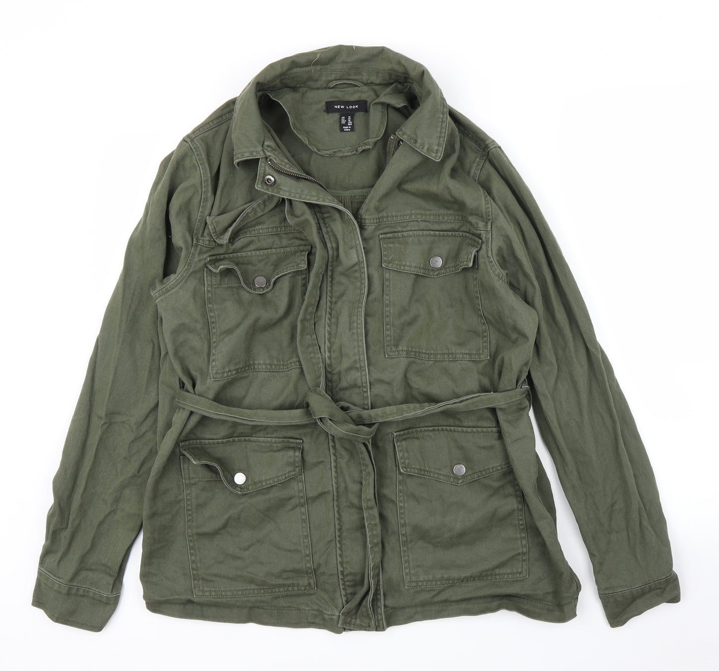 New Look Womens Green  Denim Military Jacket Coat Size 14