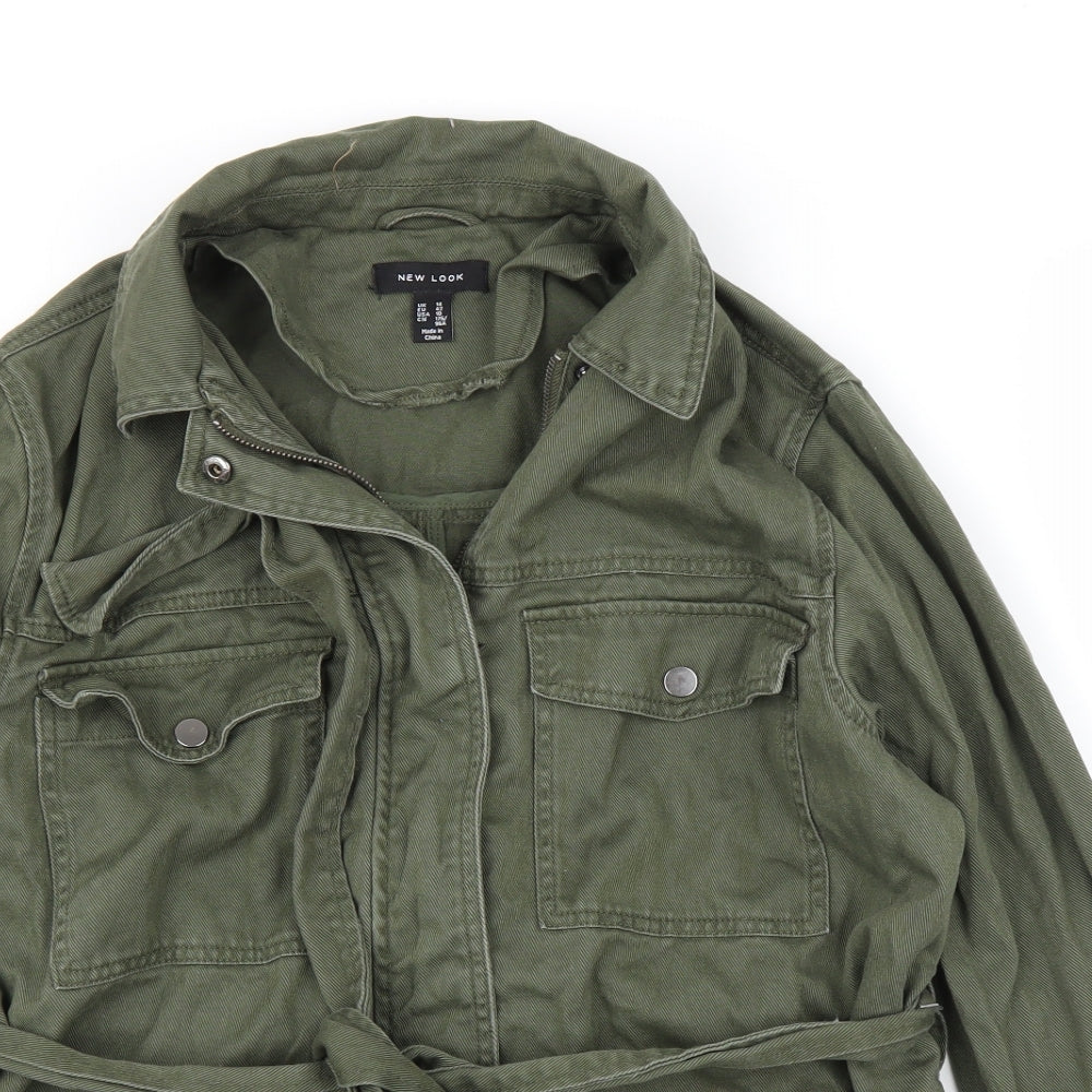 New Look Womens Green  Denim Military Jacket Coat Size 14