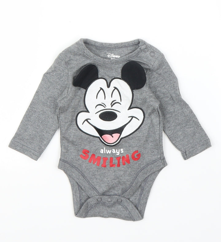 Primark Boys Grey   Babygrow One-Piece Size 0-3 Months  - Disney, Mickey Mouse