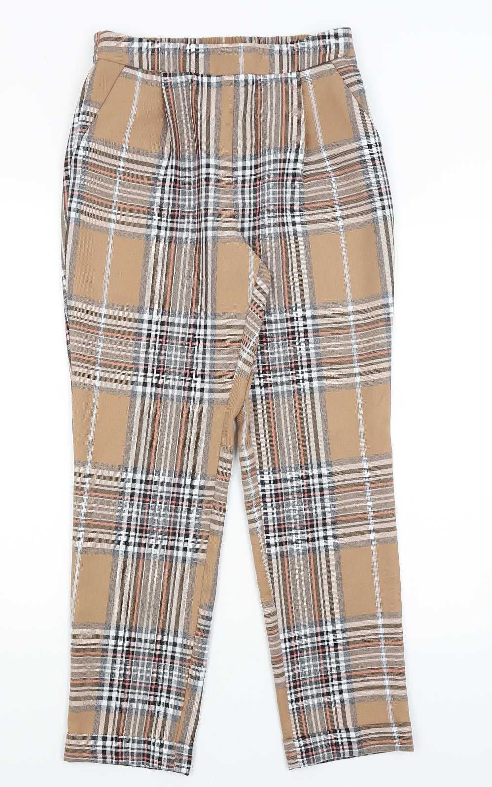 Primark Womens Beige Plaid  Trousers  Size 10 L27.5 in