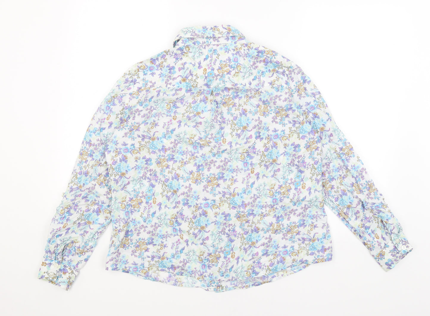 M&S Womens White Floral  Basic Button-Up Size 16