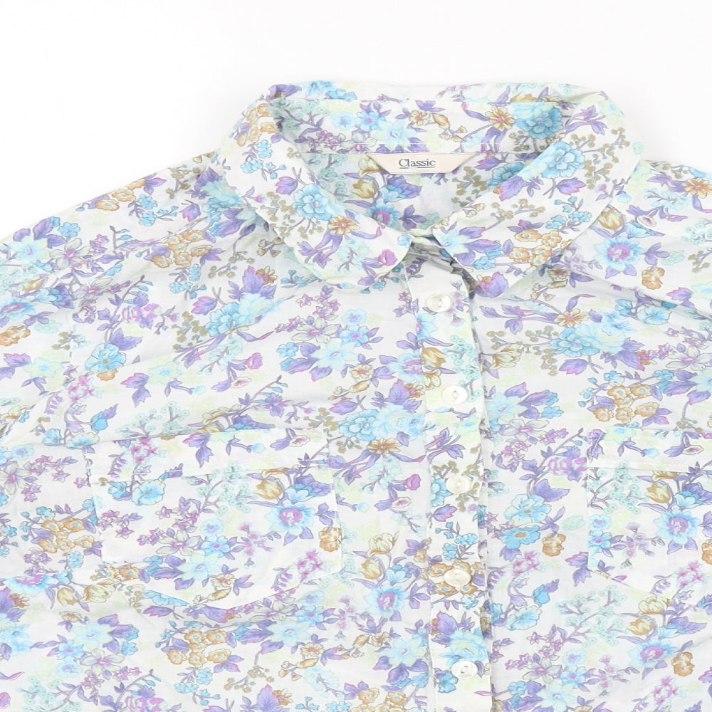 M&S Womens White Floral  Basic Button-Up Size 16
