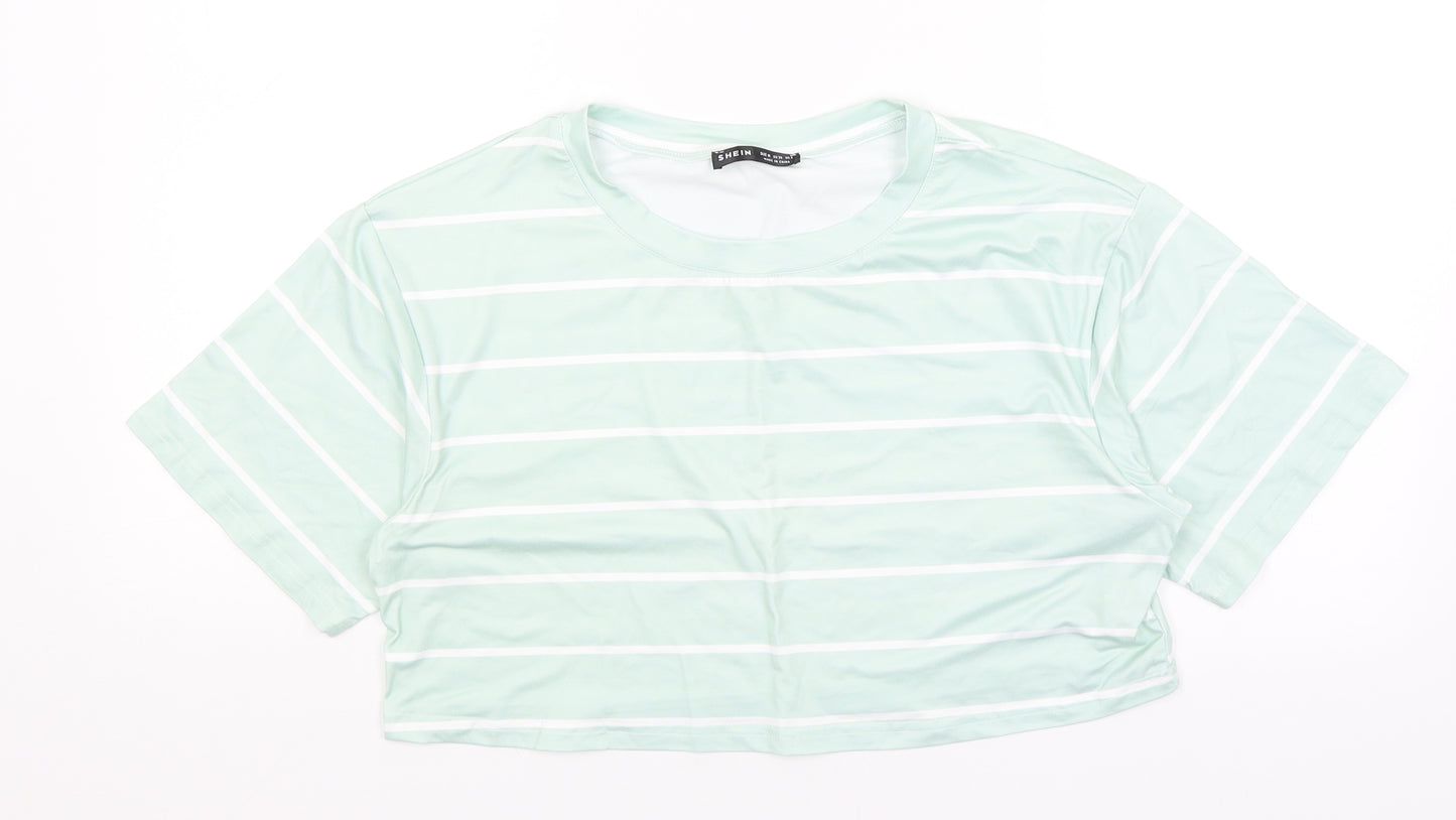 SheIn Womens Green Striped  Cropped T-Shirt Size M