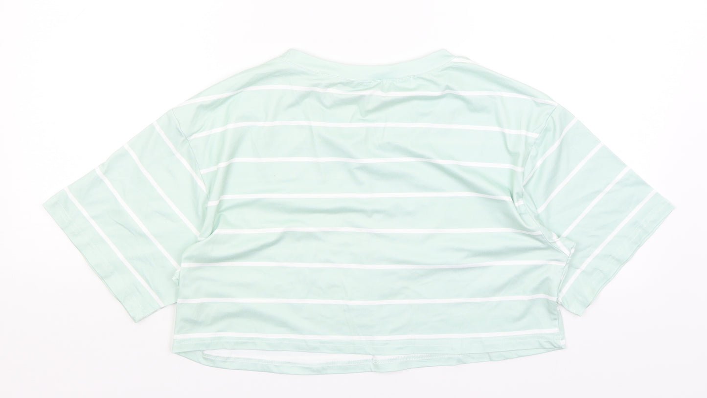SheIn Womens Green Striped  Cropped T-Shirt Size M