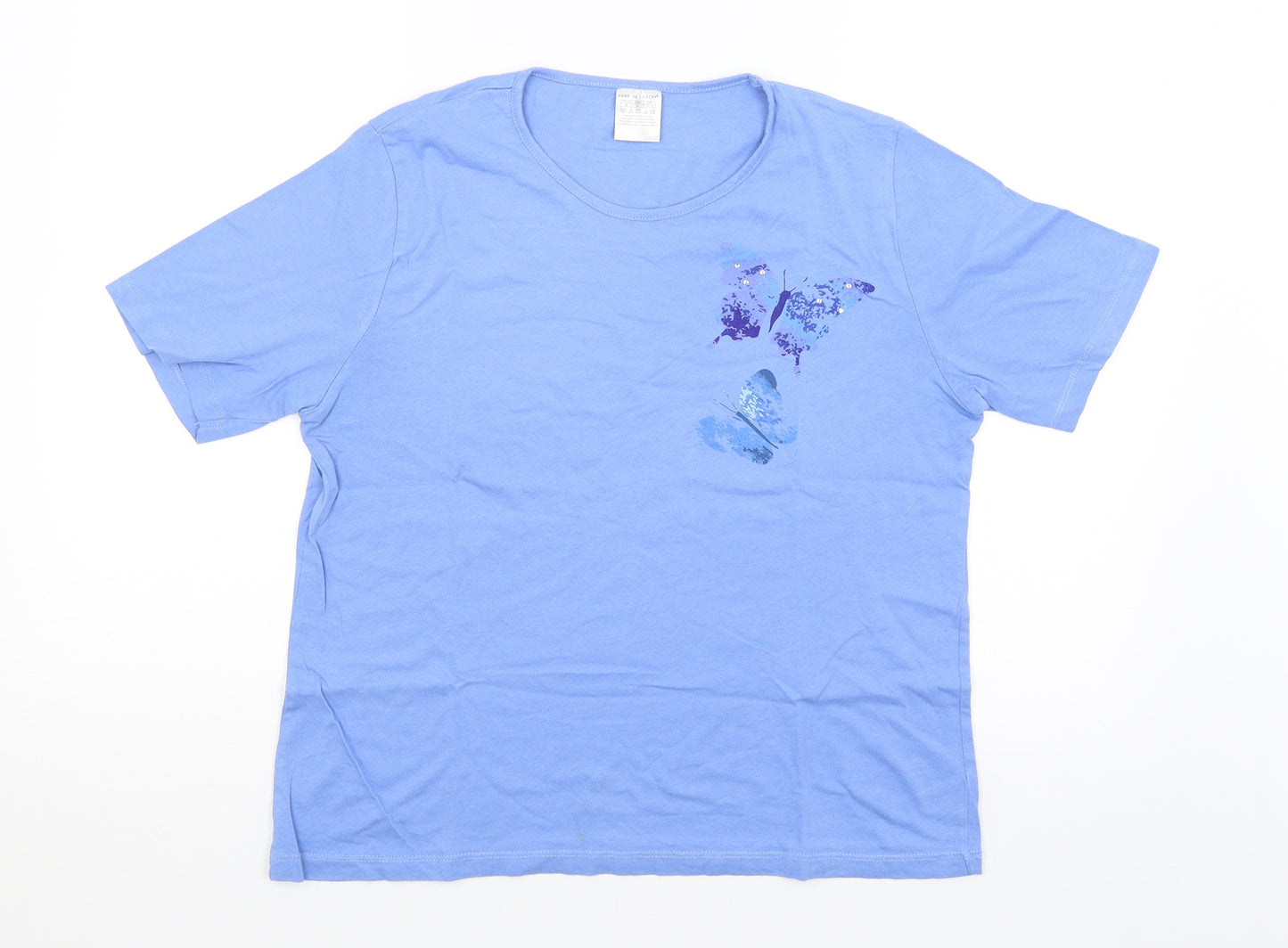 Anne De Lancay Womens Blue   Basic T-Shirt Size 14  - Butterflies