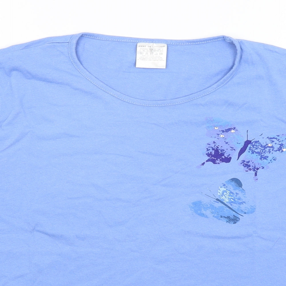 Anne De Lancay Womens Blue   Basic T-Shirt Size 14  - Butterflies