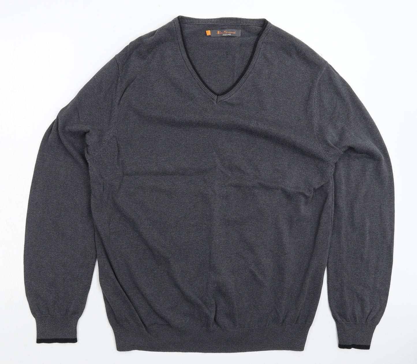 Ben Sherman Mens Grey  Knit Pullover Jumper Size L