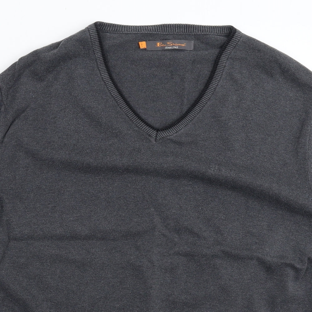Ben Sherman Mens Grey  Knit Pullover Jumper Size L