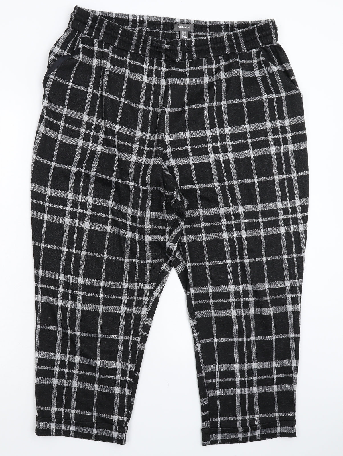 Primark Womens Black Check  Cropped Trousers Size 20 L23 in