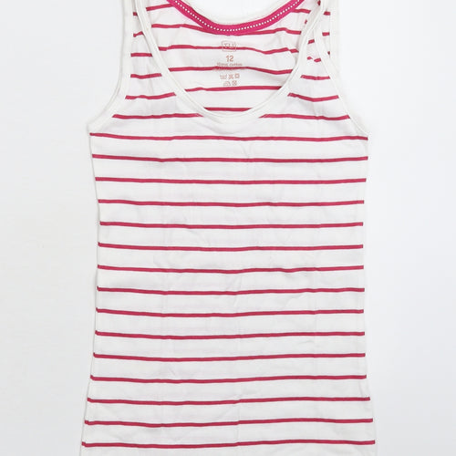 TU Womens White Striped  Basic Tank Size 12