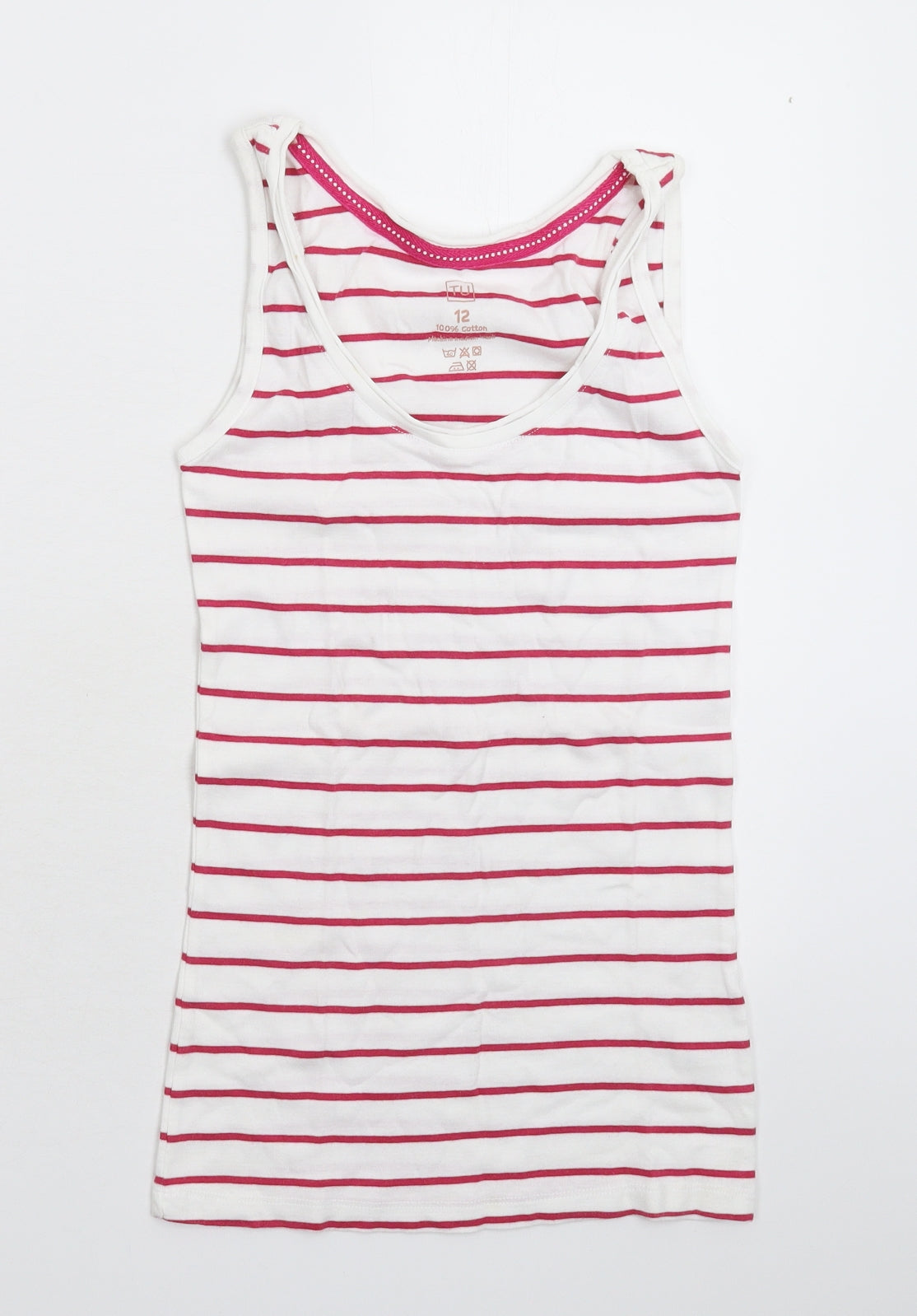 TU Womens White Striped  Basic Tank Size 12