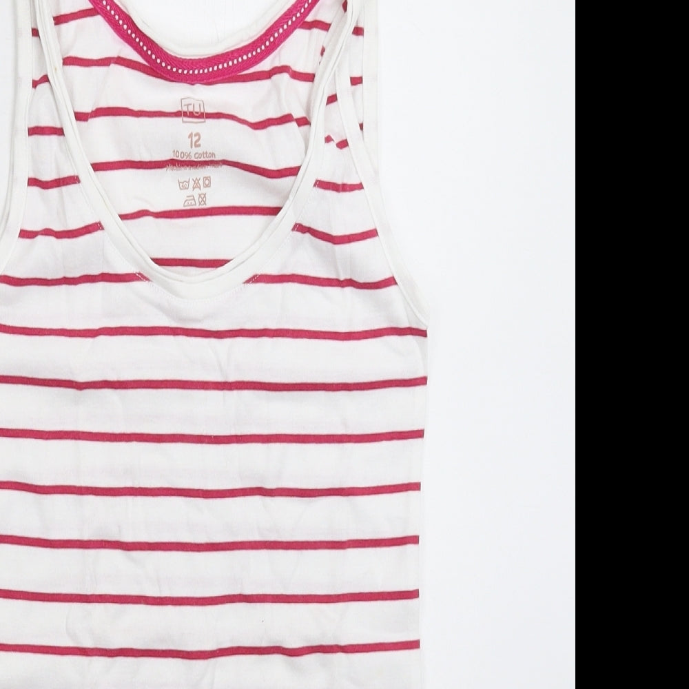 TU Womens White Striped  Basic Tank Size 12