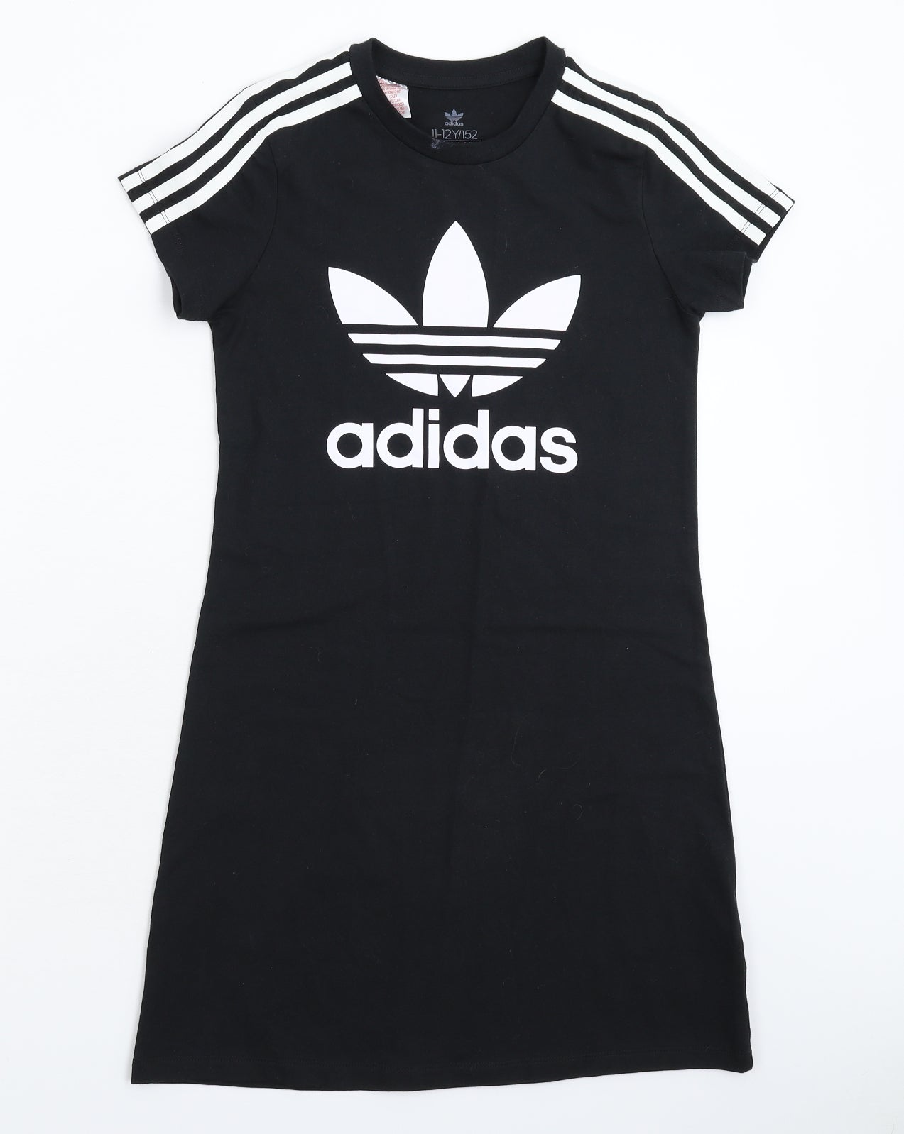 adidas Girls Black Striped  T-Shirt Dress  Size 11-12 Years