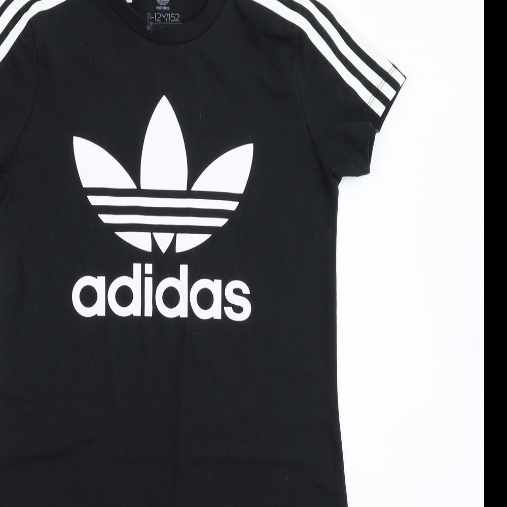 adidas Girls Black Striped  T-Shirt Dress  Size 11-12 Years