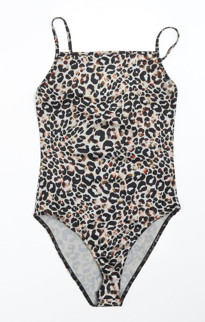 Miss Selfridge Womens Beige Animal Print Basic Blouse Size 8 - bodysuit