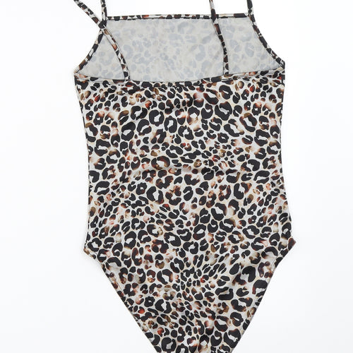 Miss Selfridge Womens Beige Animal Print  Basic Blouse Size 8  - bodysuit
