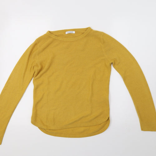 Classic Womens Yellow  Knit Pullover Sweatshirt Size 8