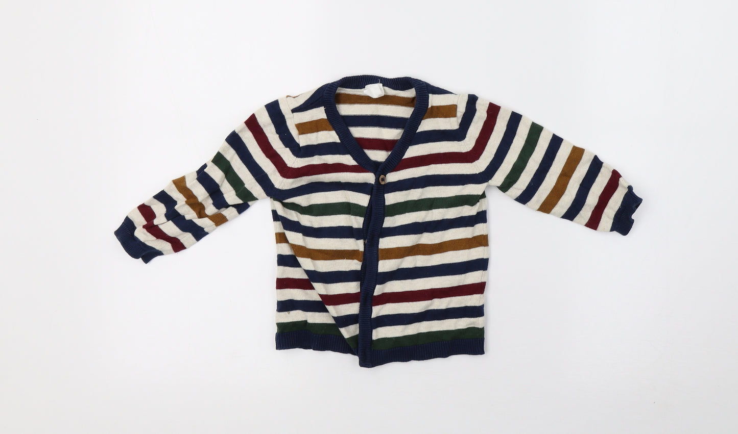 H&M Boys White Striped Knit Cardigan Jumper Size 9-12 Months