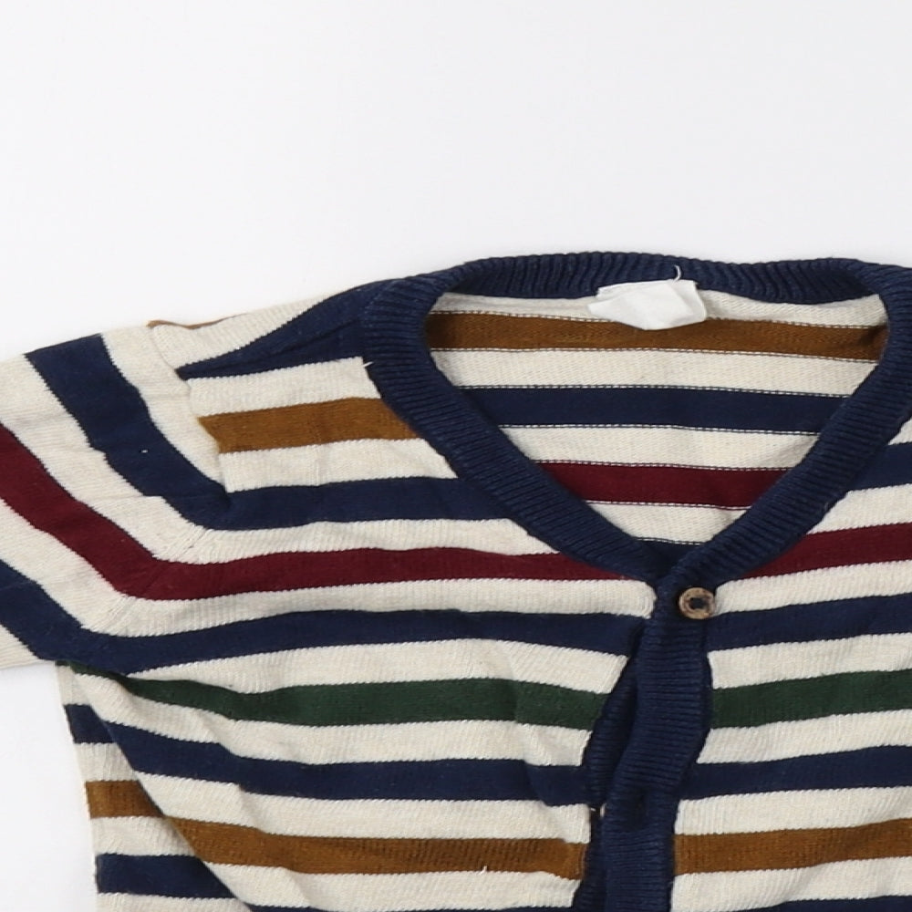 H&M Boys White Striped Knit Cardigan Jumper Size 9-12 Months
