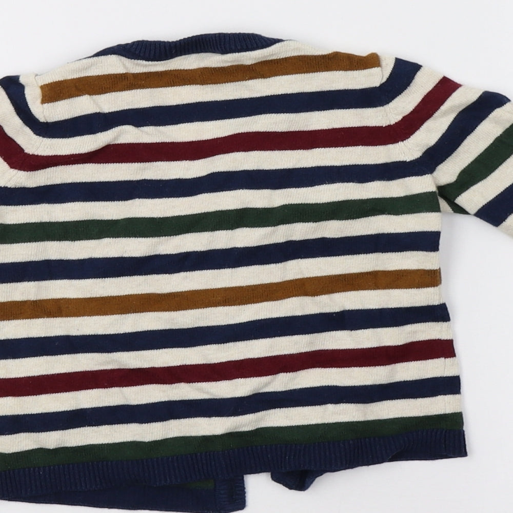 H&M Boys White Striped Knit Cardigan Jumper Size 9-12 Months