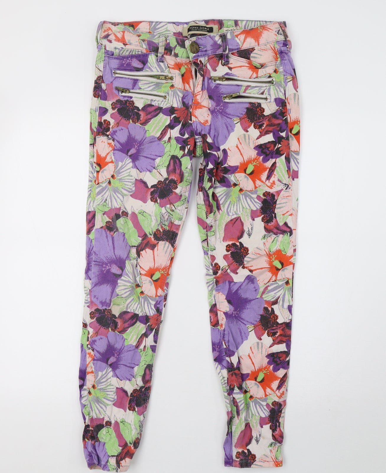 River Island Womens Multicoloured Floral Denim Skinny Jeans Size 12 L27 in