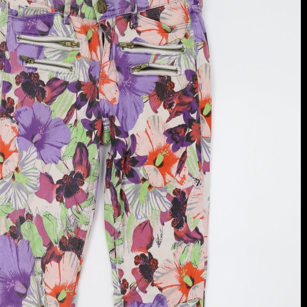 River Island Womens Multicoloured Floral Denim Skinny Jeans Size 12 L27 in