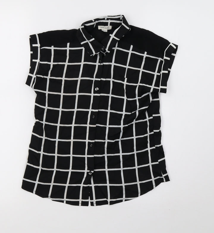 River Island Girls Black Check  Basic Button-Up Size 10 Years