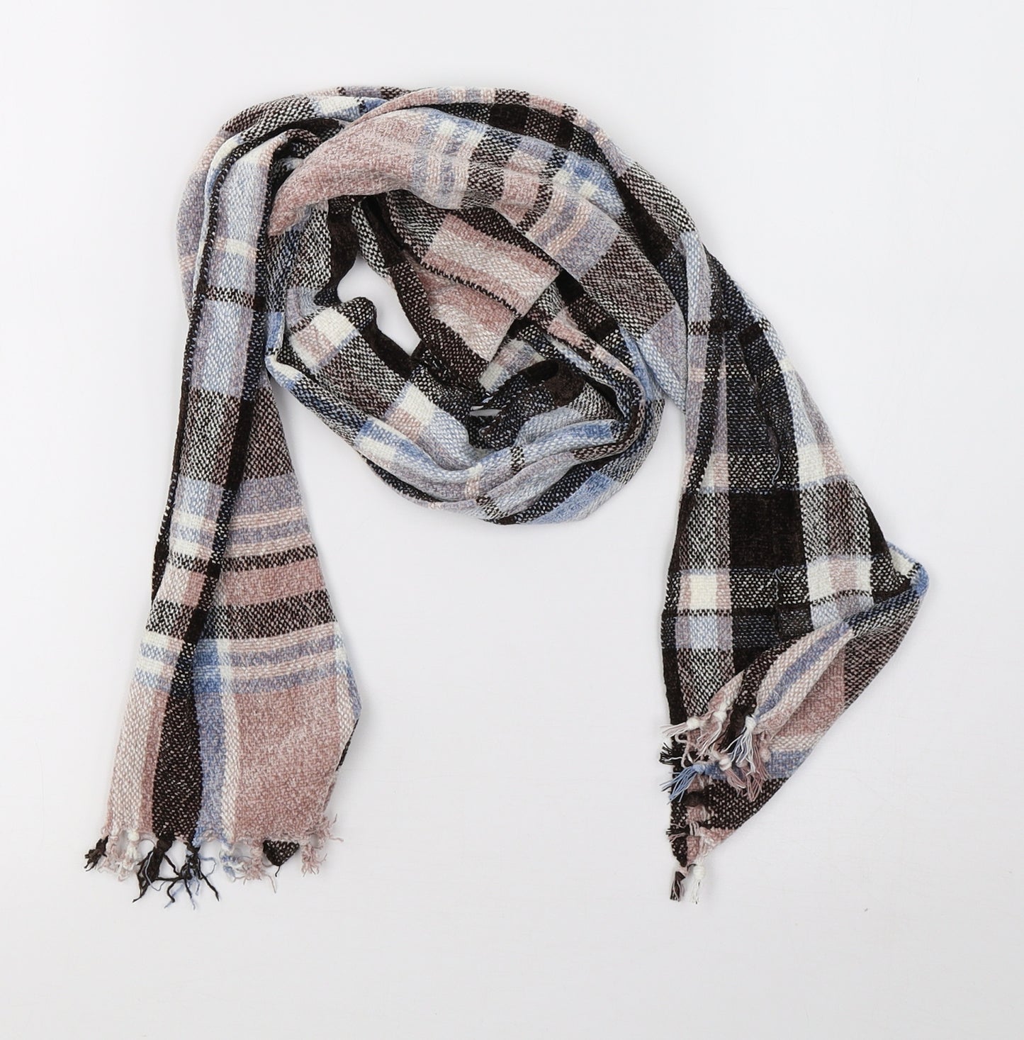 Preworn Unisex Brown Check Knit  Scarf