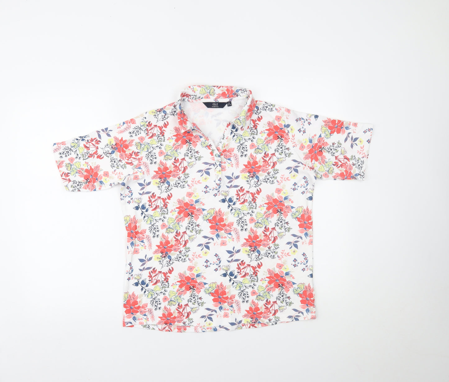 Isle Essentials Womens Multicoloured Floral  Basic Polo Size M