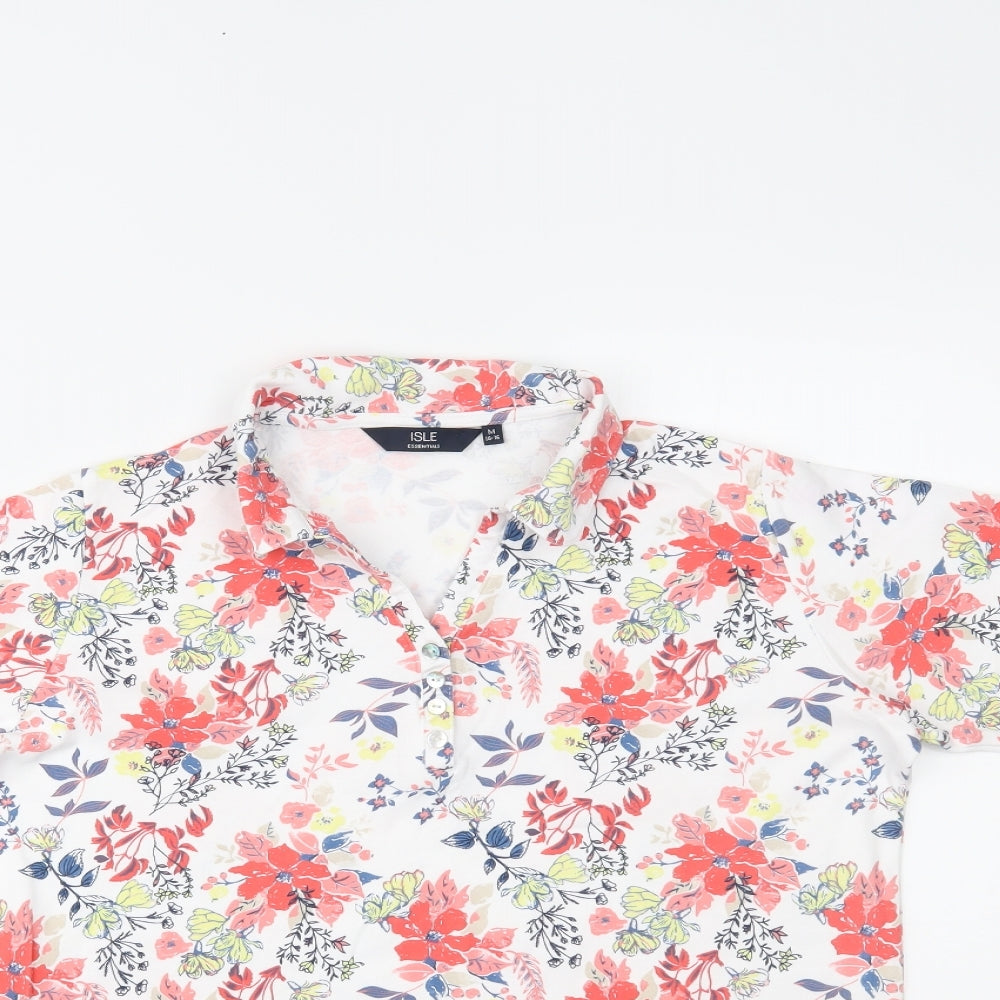 Isle Essentials Womens Multicoloured Floral  Basic Polo Size M
