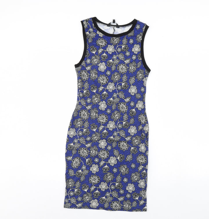 New Look Womens Blue Floral Bodycon Size 12