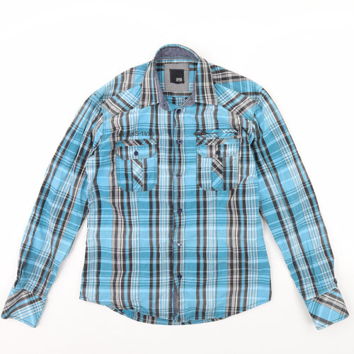 JACK & JONES Mens Blue Check   Dress Shirt Size M