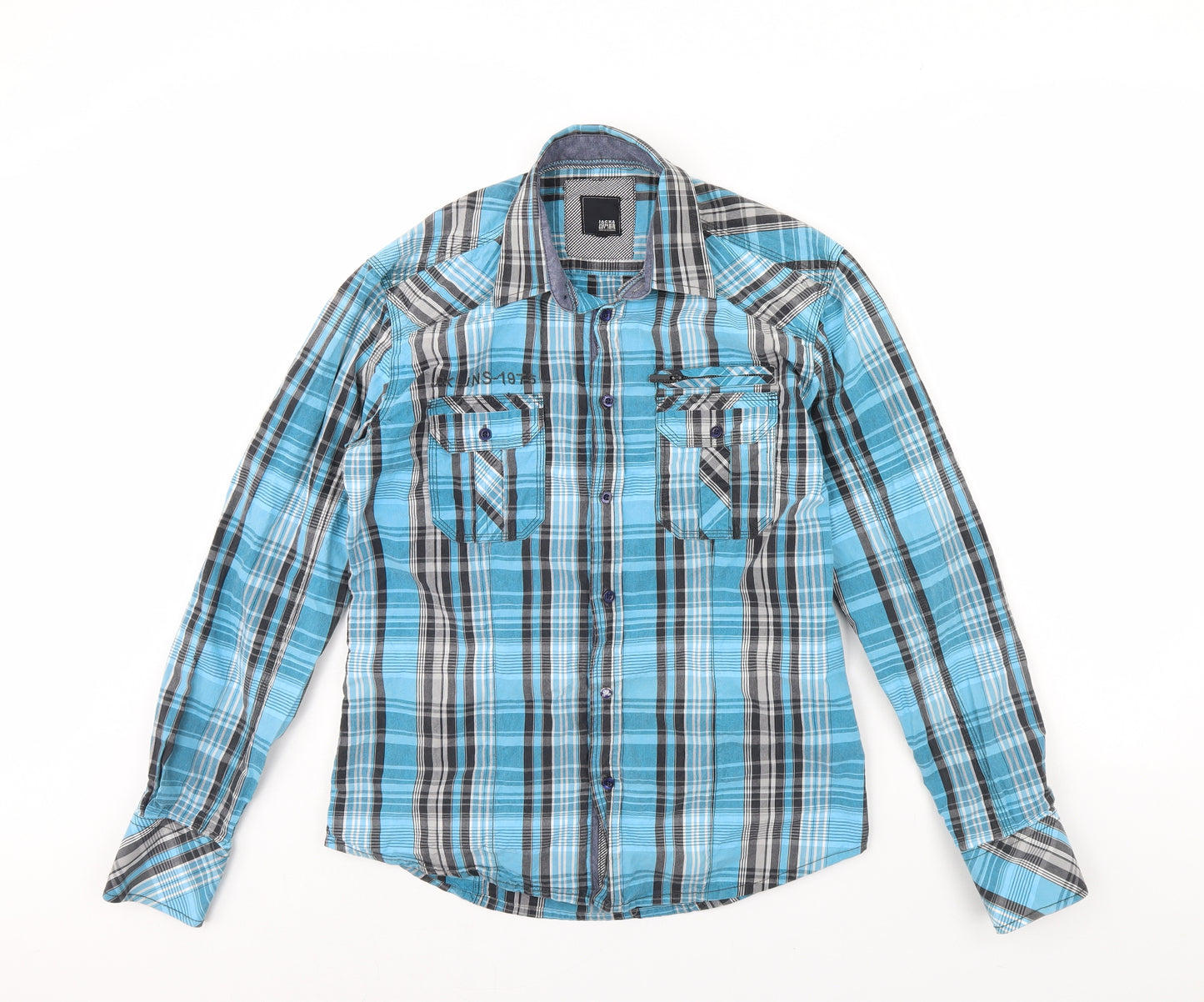 JACK & JONES Mens Blue Check   Dress Shirt Size M