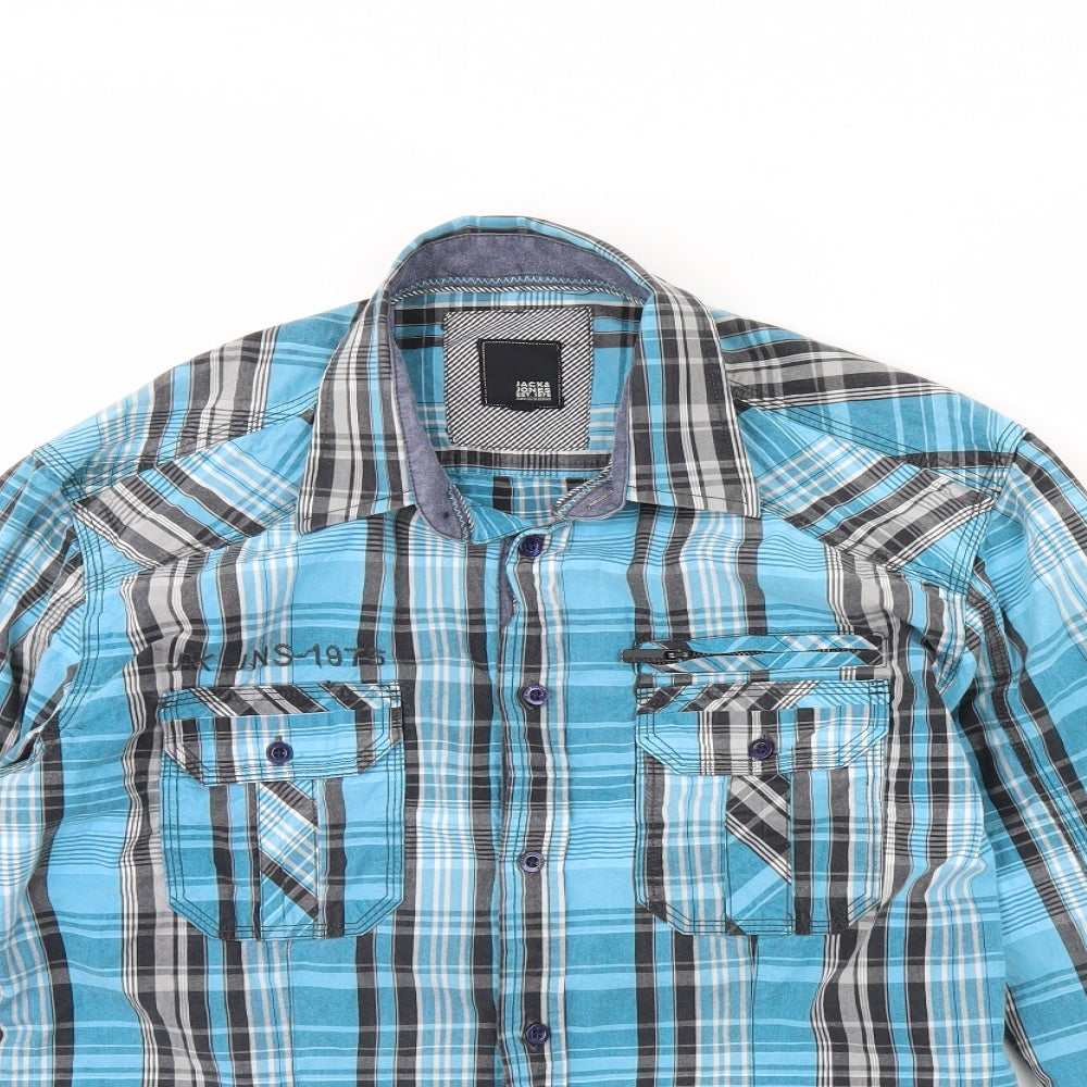 JACK & JONES Mens Blue Check   Dress Shirt Size M