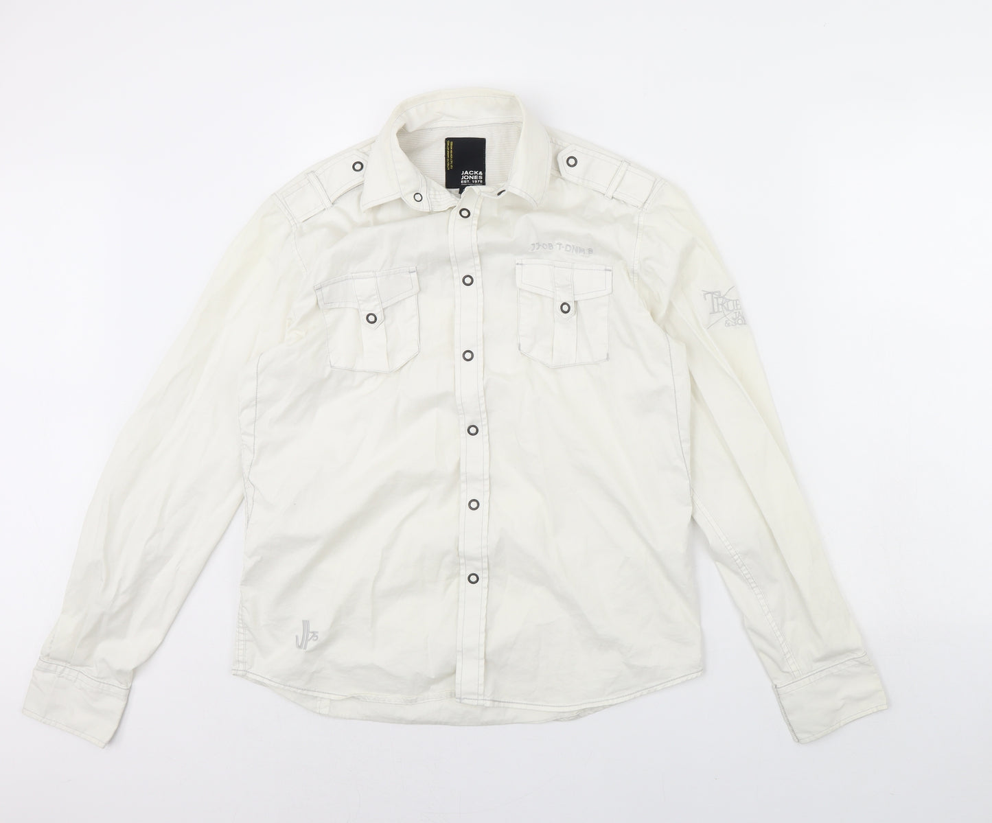 JACK & JONES Mens Ivory    Dress Shirt Size S